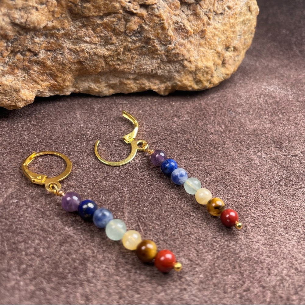 Chakra Crystals Gemstone Dangling Earrings Artisan Designed - Picture 6 of 16
